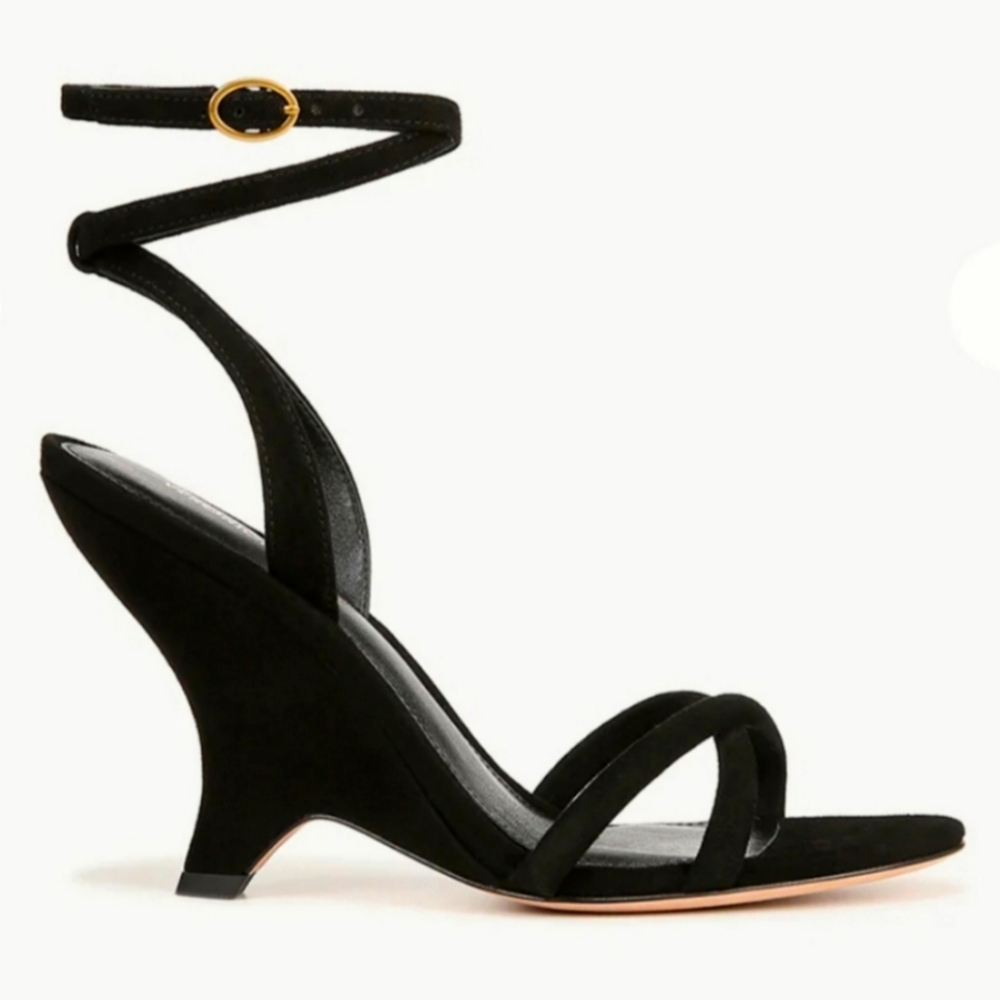 Veronica Beard Manuela Suede Sculpted Wedge Sandal in Black 7 $450